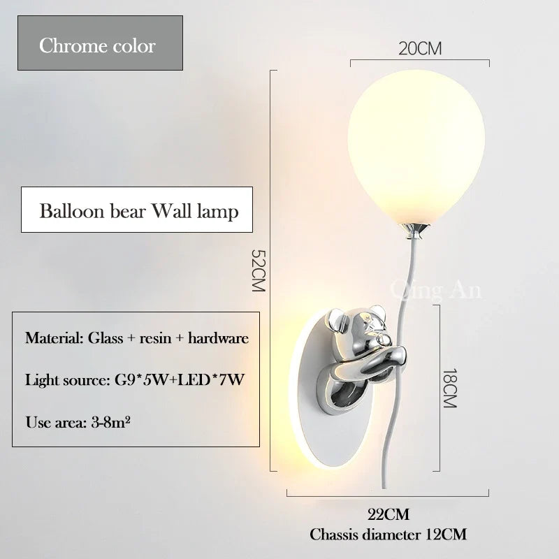 applique murale ours doré en verre lampe LED décoration chambre enfant
