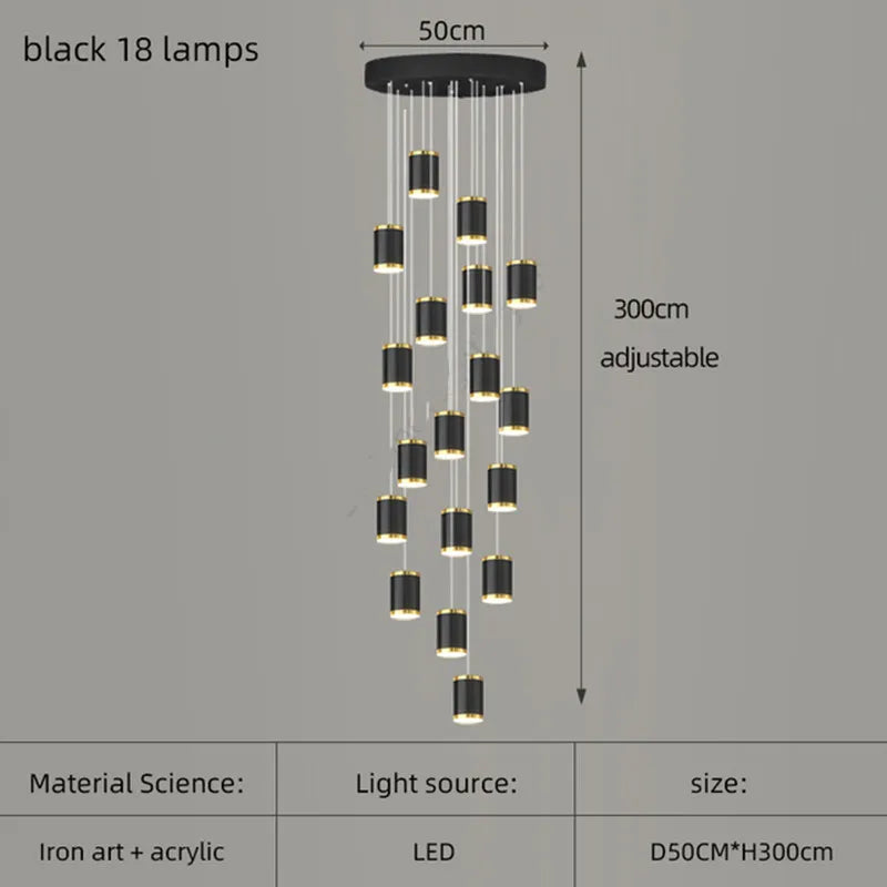 lustre long rotatif en acrylique pour éclairage intérieur décoratif