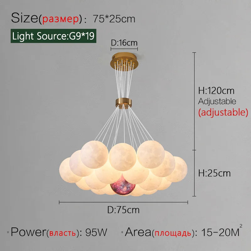 lustre nordique planète lune design bulle led décoration maison