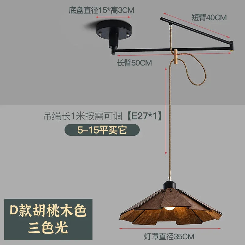 Minimalist Wooden Dining Table, Movable Pendant Light, LED Nordic Bar Counter, Living Room, Bedroom, Study, Pendant Light