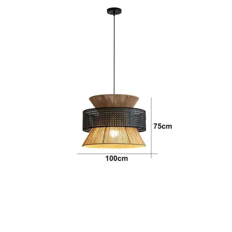 Suspension Sabi Wabi style chinois en rotin cannage