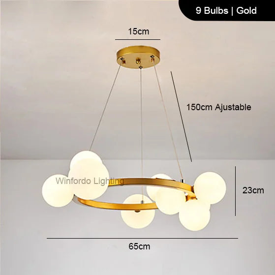 Lustre LED design doré rond à boules en verre