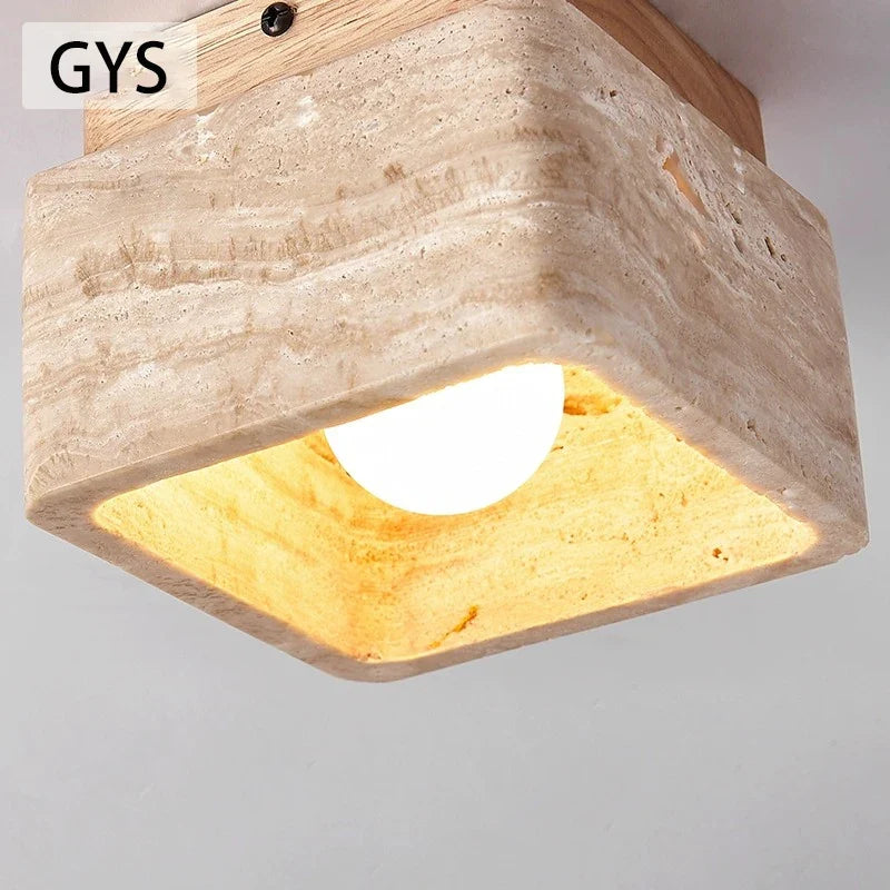 Plafonnier Led nordique moderne Downlight carré pierre bois crème Style Surface monté vers le bas lumière pour porche balcon couloir