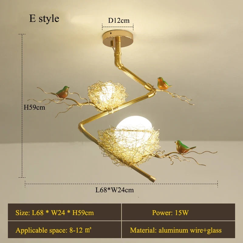 lustre led moderne en forme de nid d'oiseau avec boule de verre