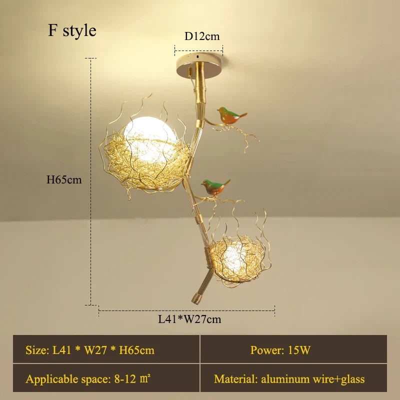 lustre led moderne en forme de nid d'oiseau avec boule de verre