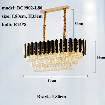 lustre led moderne de luxe en cristal luminaire rond ou long