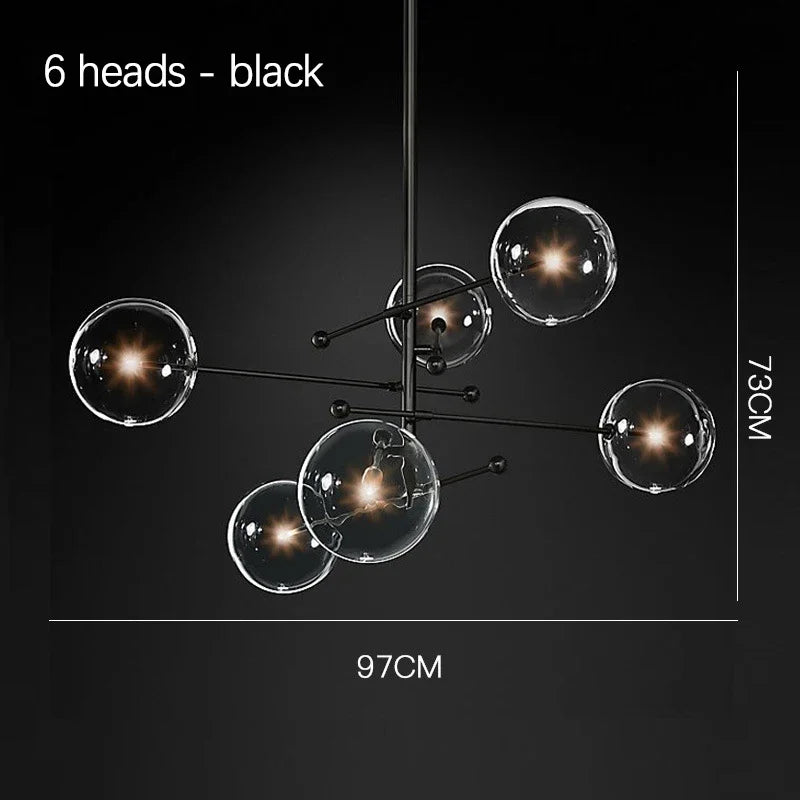 SANDYHA Art moderne boule de verre lustres Design nordique noir or lampe à LED pour salon chambre décor à la maison suspension