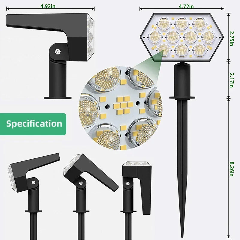KHTO lumières solaires extérieures 92 LED spots solaires extérieurs IP67 étanche lampes de jardin solaires 2 en 1 pour porche de jardin de cour