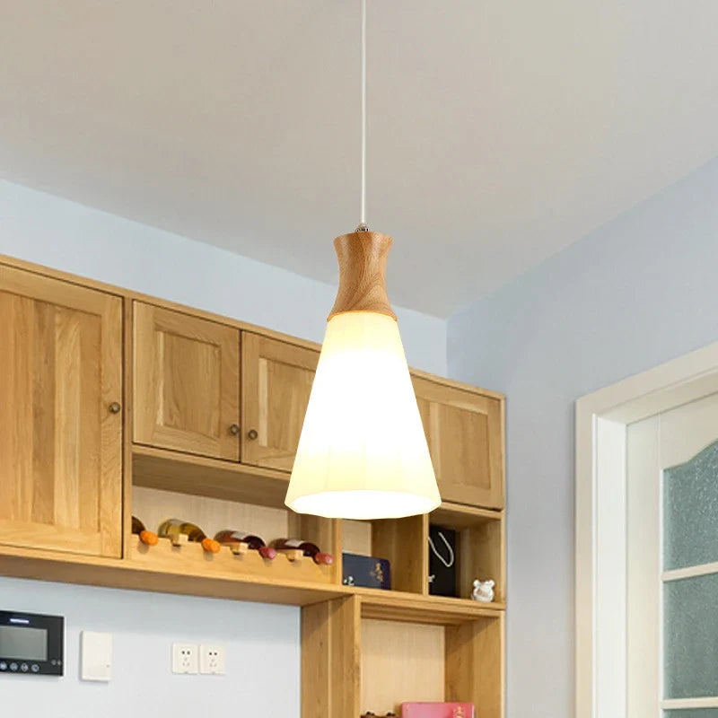 lustre en bois massif et verre luminaire suspendu