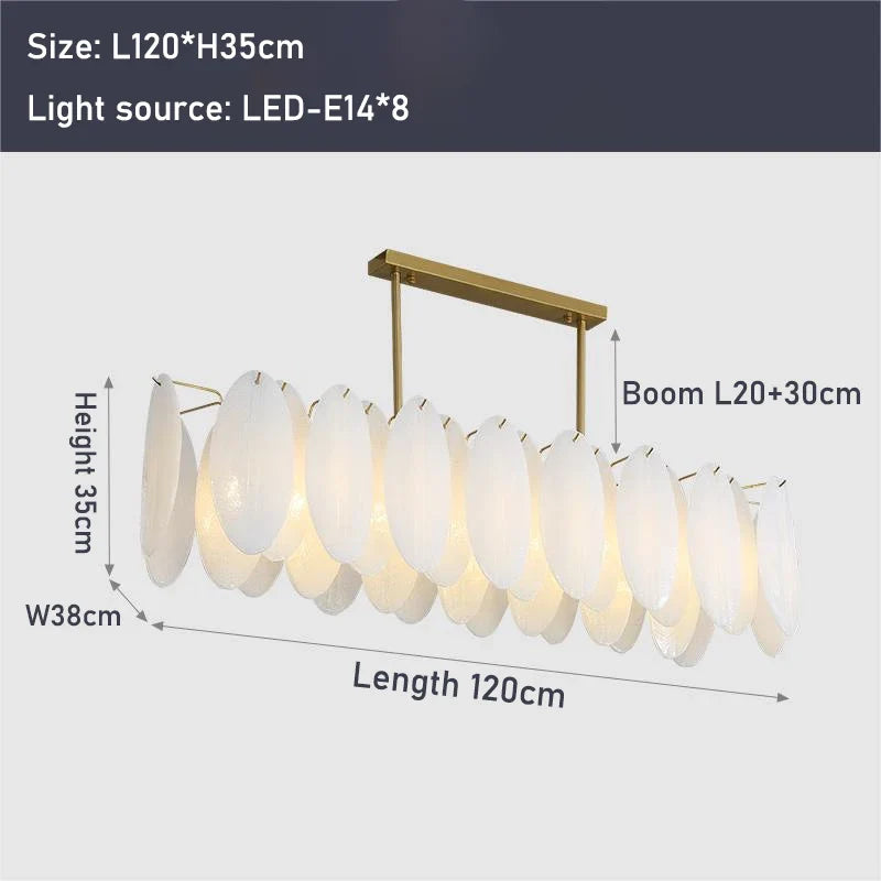 lustre moderne en verre avec plumes et éclairage led
