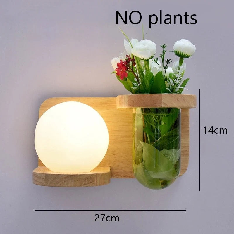 applique murale led en bois avec pot de plante nordique