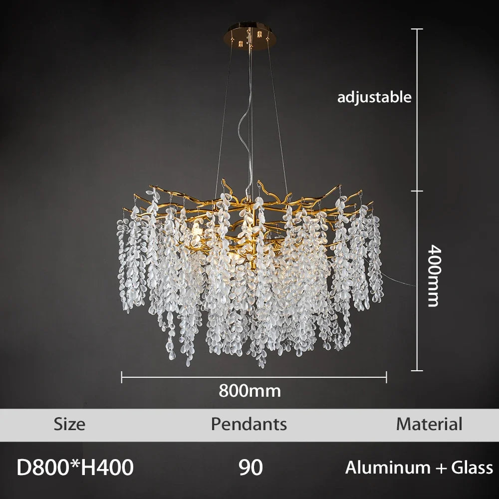 lustre à led en cristaux design moderne pour décoration intérieure