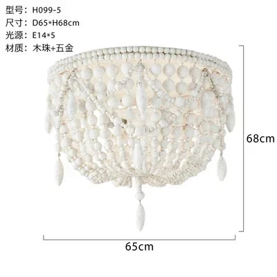 French Style Retro Pendant Lights For Living Room  Bedroom Children'S Room Princess White Wood Bead Decorative Indoor Lighting