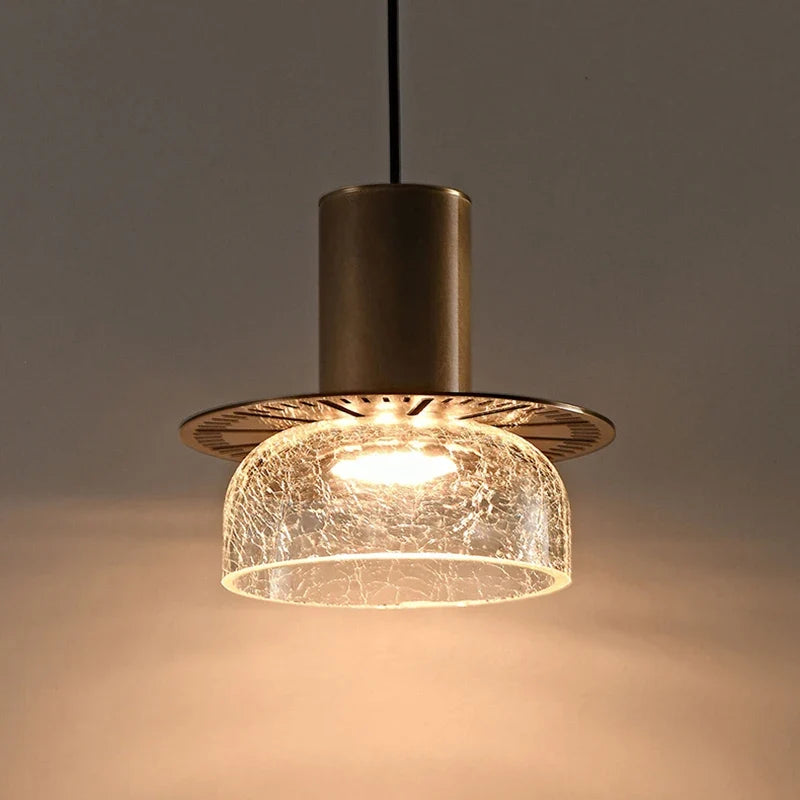 suspension en verre craquelé avec led et cordon réglable