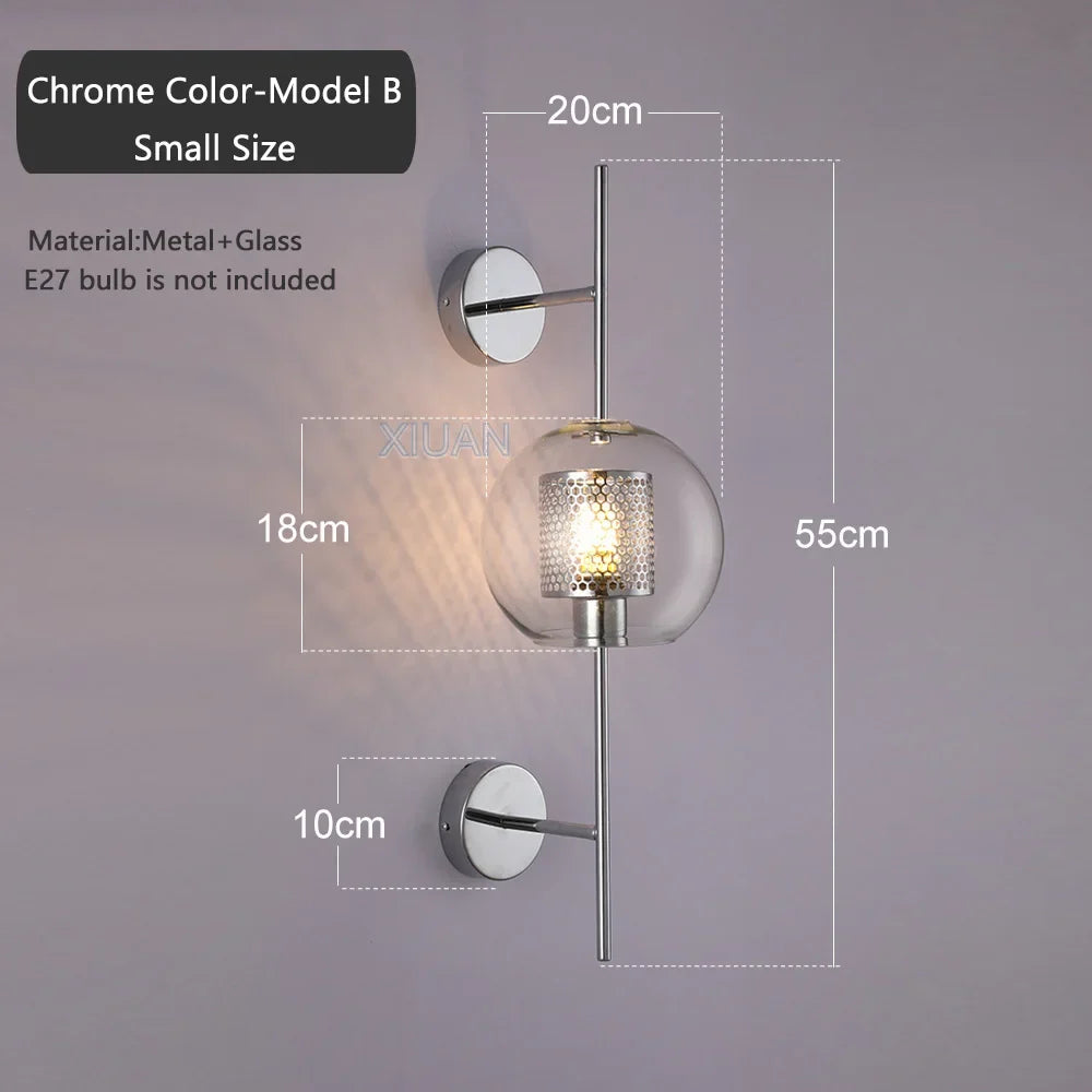 American Industrial Wall Lamps Clear Glass Wall Light Iron Metal Cage Living Room Decorative Wall Light Hallway Entrance Aisle