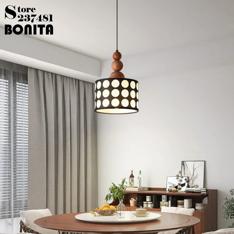 lustre rétro à pois en noyer pour décoration intérieure