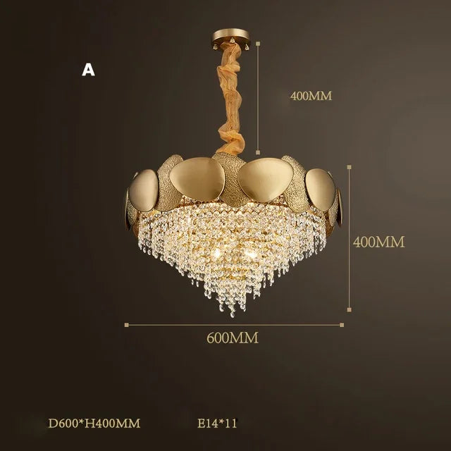 lustre moderne en cristal avec pampilles et led