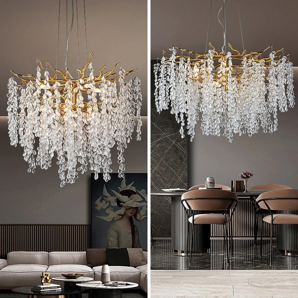 lustre à led en cristaux design moderne pour décoration intérieure