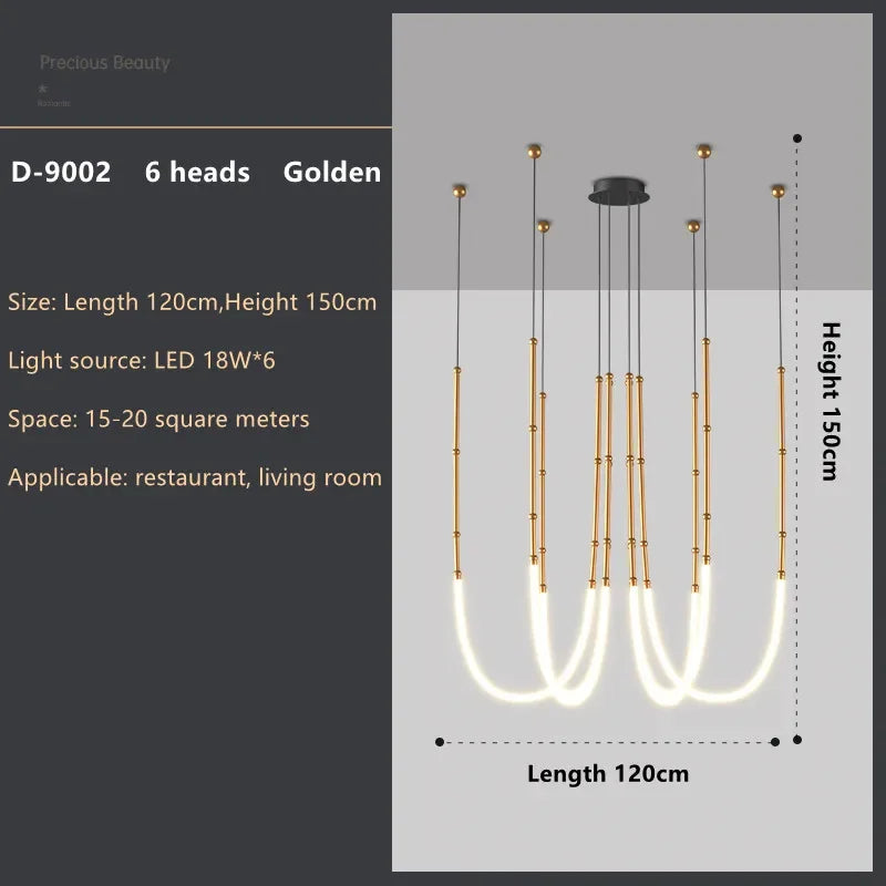 Italian New Restaurant LED Chandelier Modern Villa Living Room Creative Hanging Lamp Simple Line Lights Duplex Floor Chandeliers