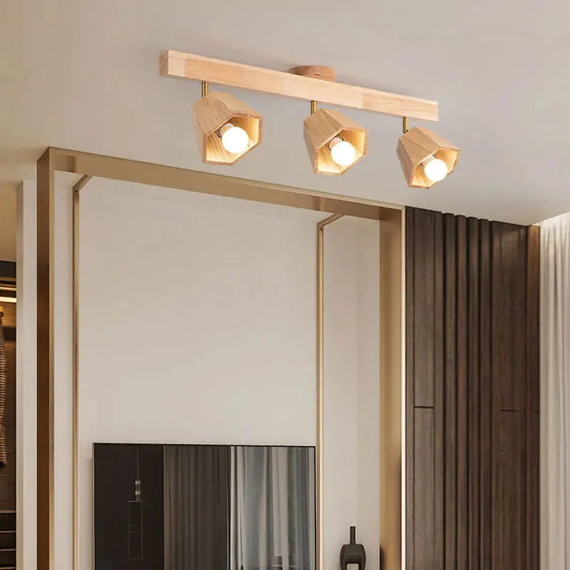 Plafonnier LED moderne en bois pour allée chambre vestiaire toilette magasin couloir luminaire sur rail Long lustre avec projecteur
