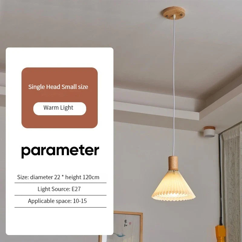 lustre nordique moderne en tissu plissé avec base en bois