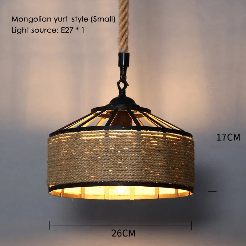 Sisal chanvre corde suspension plafonnier Lustre suspendu Lustre fer main tressage rustique rétro pour salle à manger décor