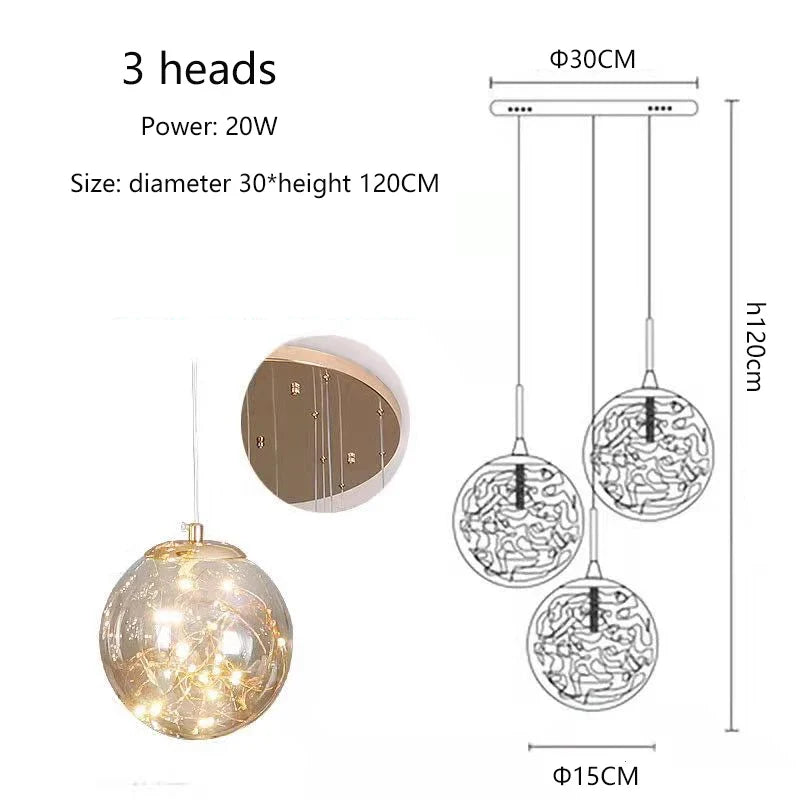 lustre moderne en colimaçon avec éclairage led et boule de cristal