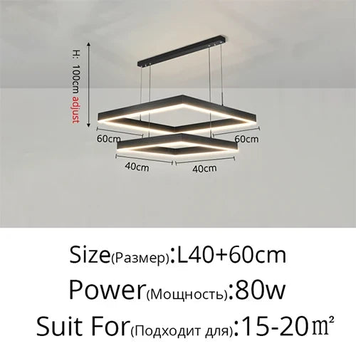 Lustre Led carré moderne pour salon salle à manger chambre cuisine noir Rectangle Led plafonnier suspension lampe
