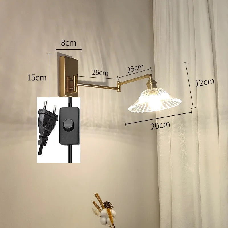 IWHD tirer chaîne verre applique murale LED applique bras gauche droite rotation chambre salon lumières nordique moderne à côté lampe Wandlamp