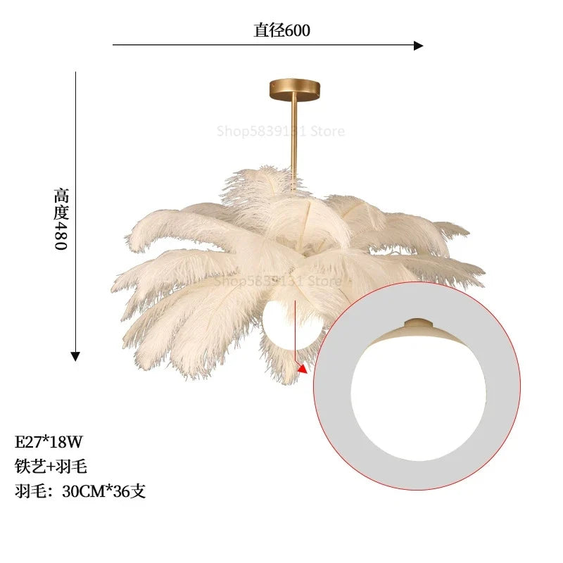 luminaire suspendu luxe plume d'autruche led style nordique