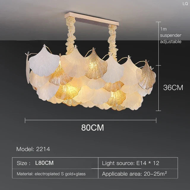 suspension moderne en verre ginkgo pour éclairage intérieur décoratif