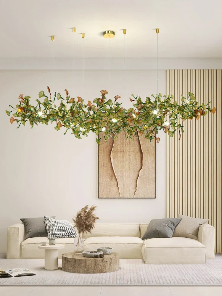 suspension moderne en ginkgo en verre personnalisée pour un éclairage élégant