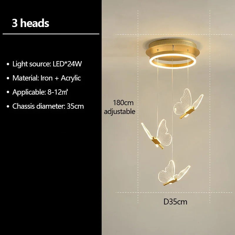 lustre papillon transparent design nordique suspension led