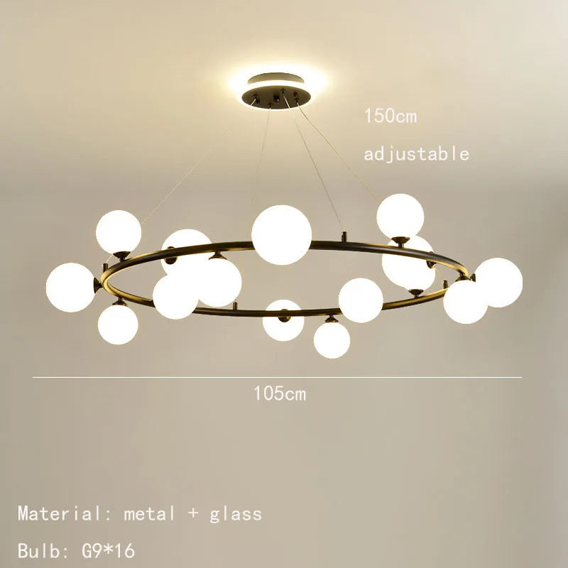 lustre moderne en verre avec anneau mat et fil réglable