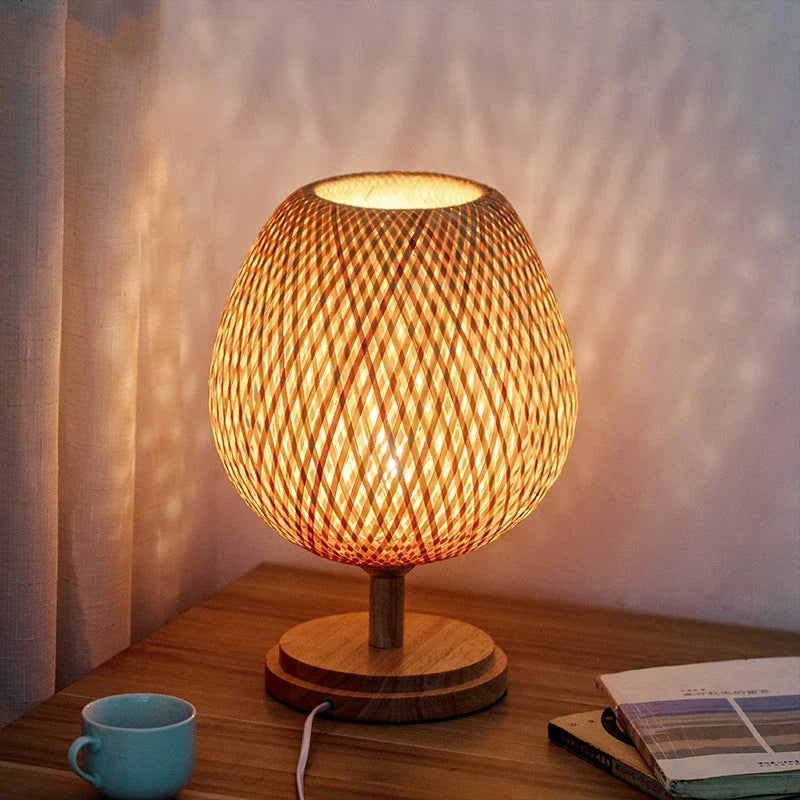 lampe de bureau vintage en bambou artisanale en bois naturel