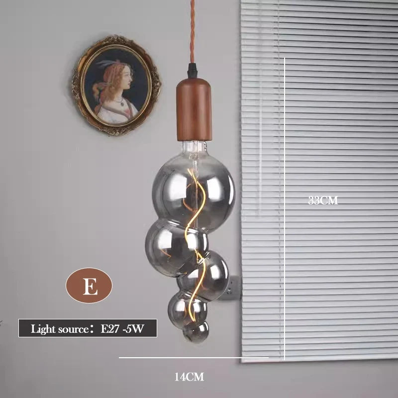 lustre en verre d'art rétro en bois massif créatif pour décoration intérieure