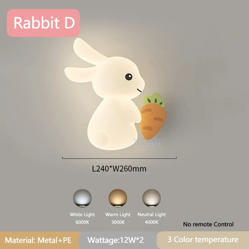 applique murale enfant motif lapin carotte nuage lumière