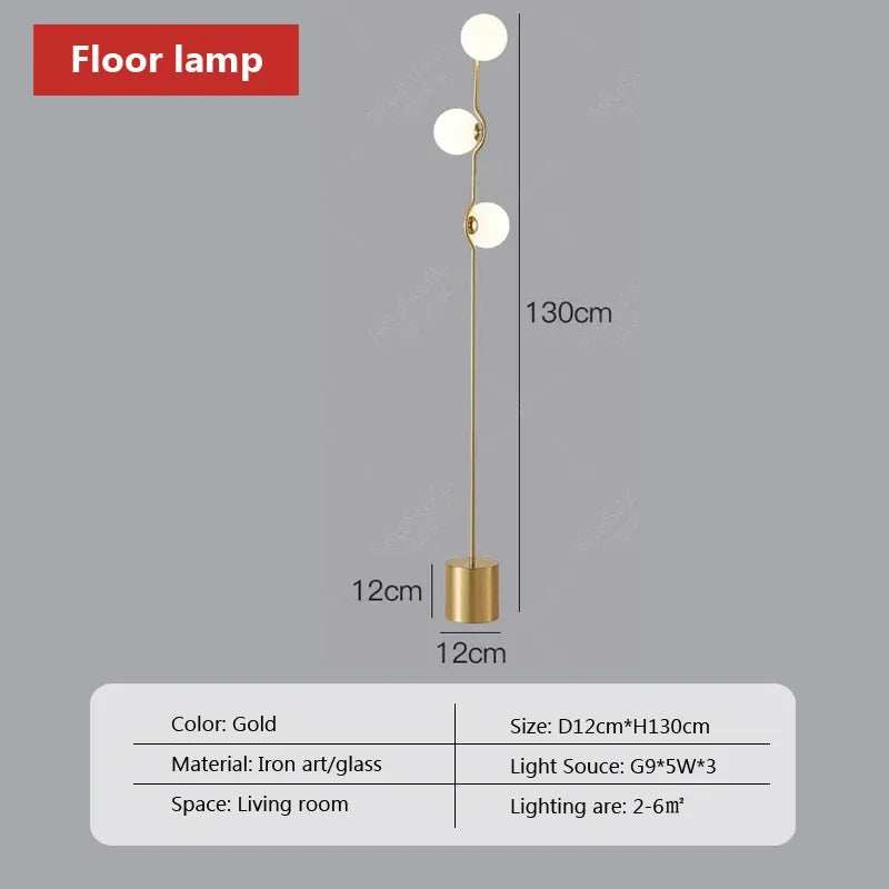 lampadaire moderne en fer et verre pour décoration intérieure nordique