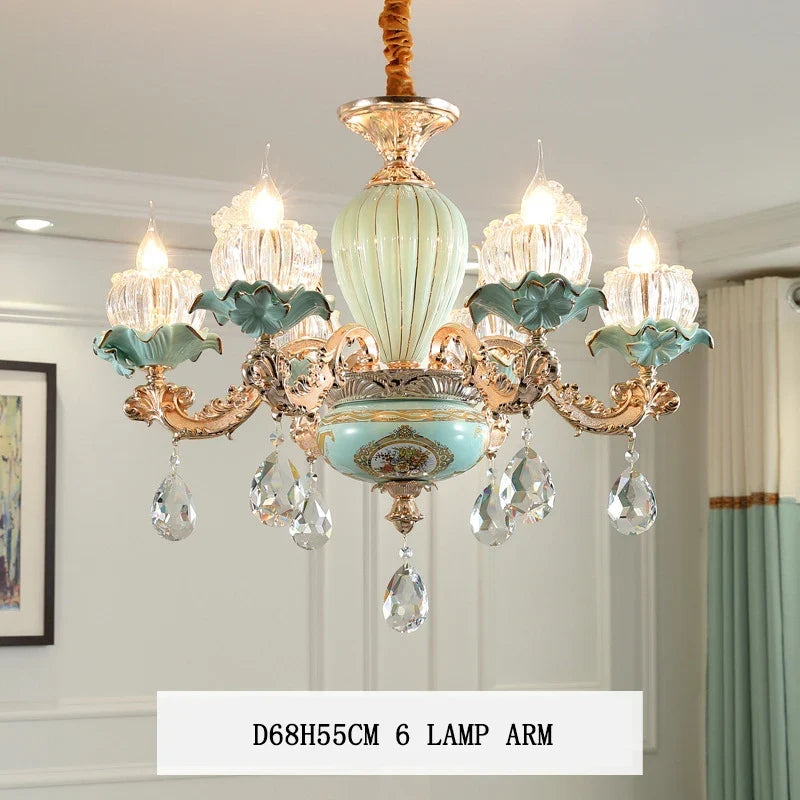 lustre de luxe moderne style européen rétro en cristal et céramique