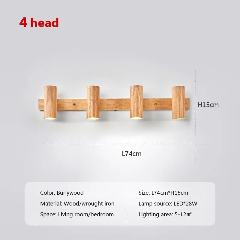 Applique murale LED nordique originale en bois multi-angle réglable projecteur pour chambres salons étude Den éclairage Luminaire