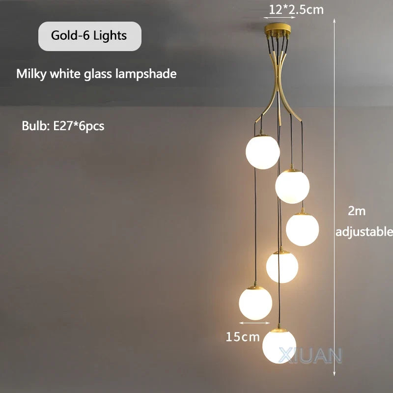 lustre nordique avec lampes de boule en verre laiteux suspendues