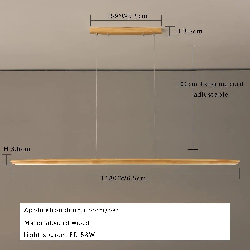 suspension led longue en bois massif moderne