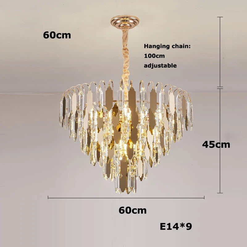 lustre à led de luxe en or chromé pour décoration moderne