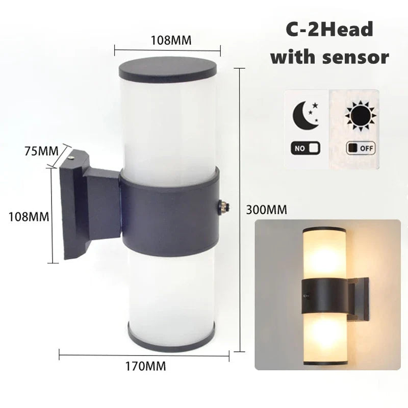 E27 LED applique extérieure capteur haut vers le bas verre aluminium étanche jardin lumière couloir rue extérieur applique murale 110V 220V