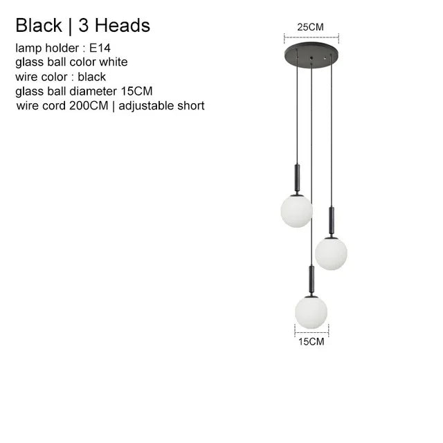 Suspension laiton noir boule lait LED