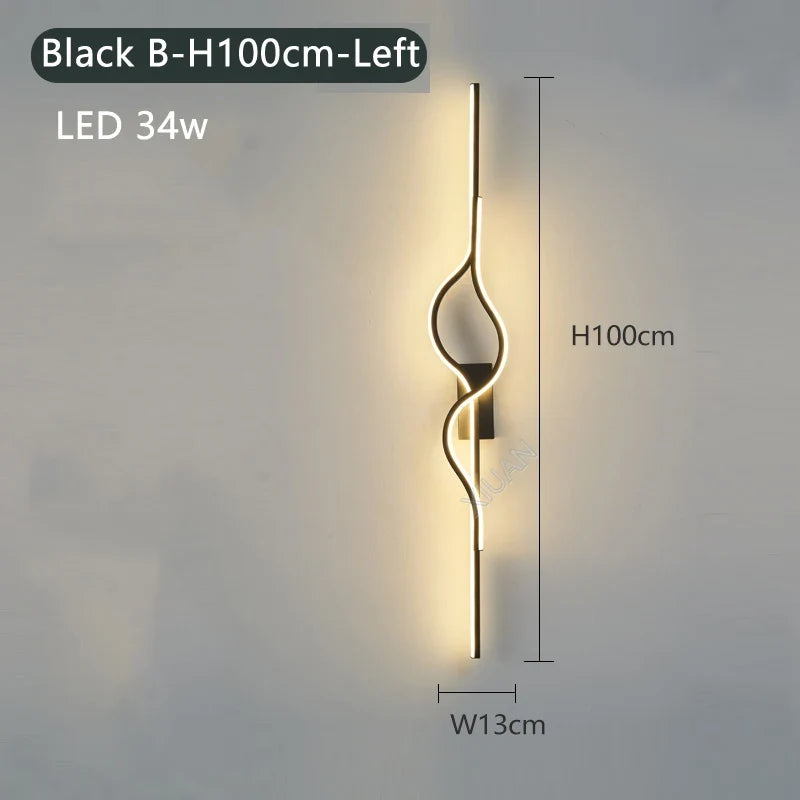 Modern Living Room Long Wall Lights with Anlter Design Gold Black TV Background Decorative Wall Lamp for Bedroom Remote Control