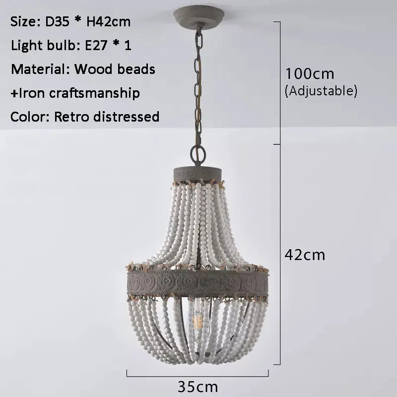 lustre vintage en bois perle style campagne américaine