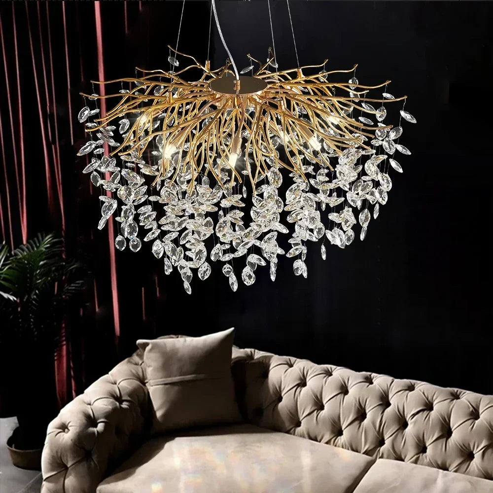 lustre en cristal doré design nordique à led décoratif