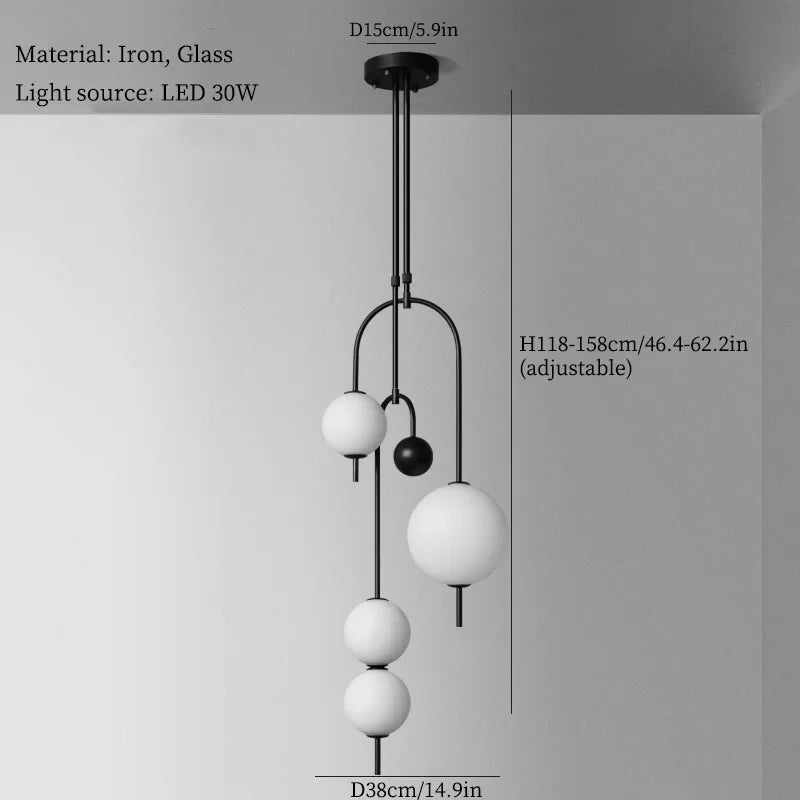 lustre led en fer et verre pour décoration intérieure