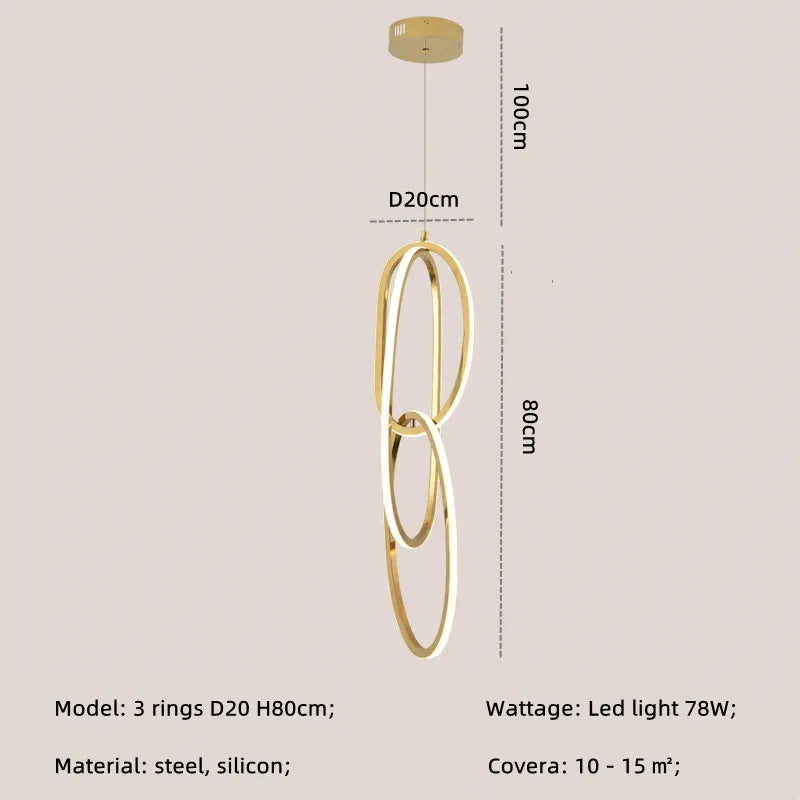 Modern Creative Stainless Steel Led Dining Room Chandelier Golden Staircase Living Room Light, Hanging Chandelier In Bedroom